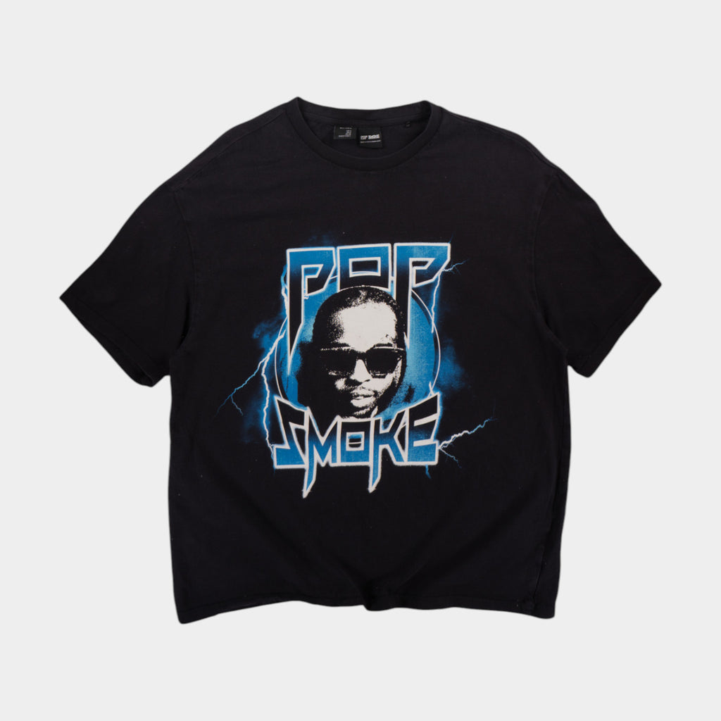 Bershka X Pop Smoke Черна Тениска с Графика