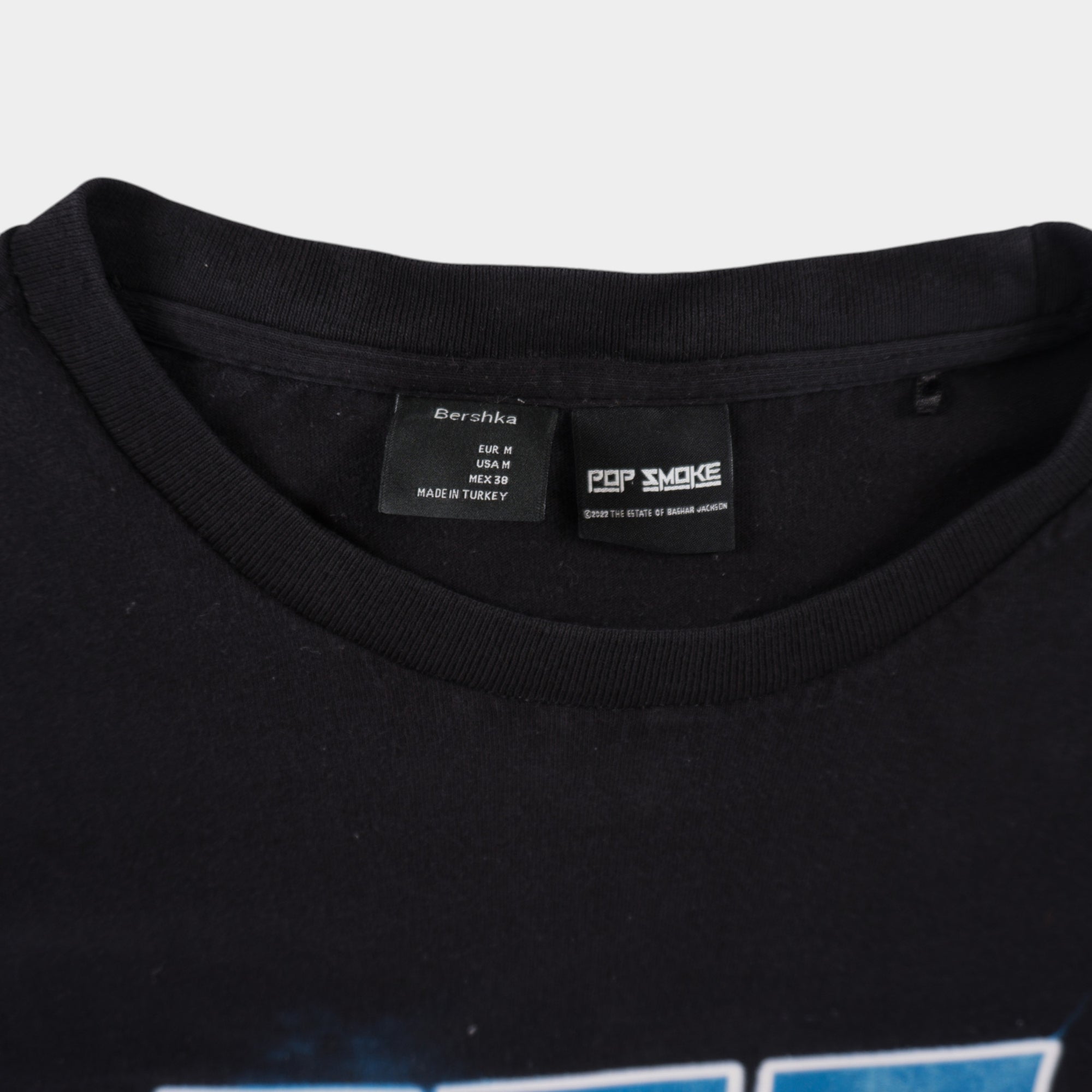 Bershka X Pop Smoke Черна Тениска с Графика