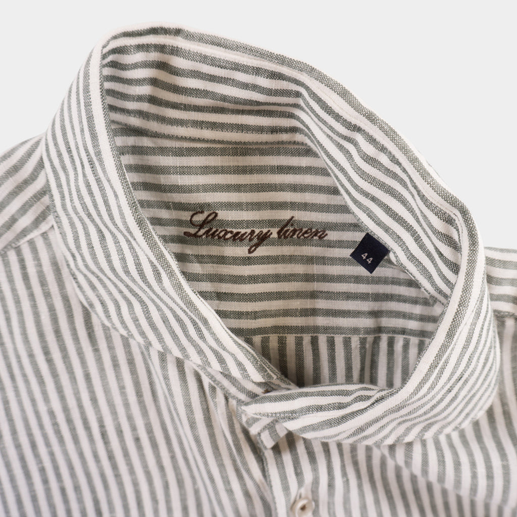 Luxury Linen Ленена Раирана Риза с Къс Ръкав