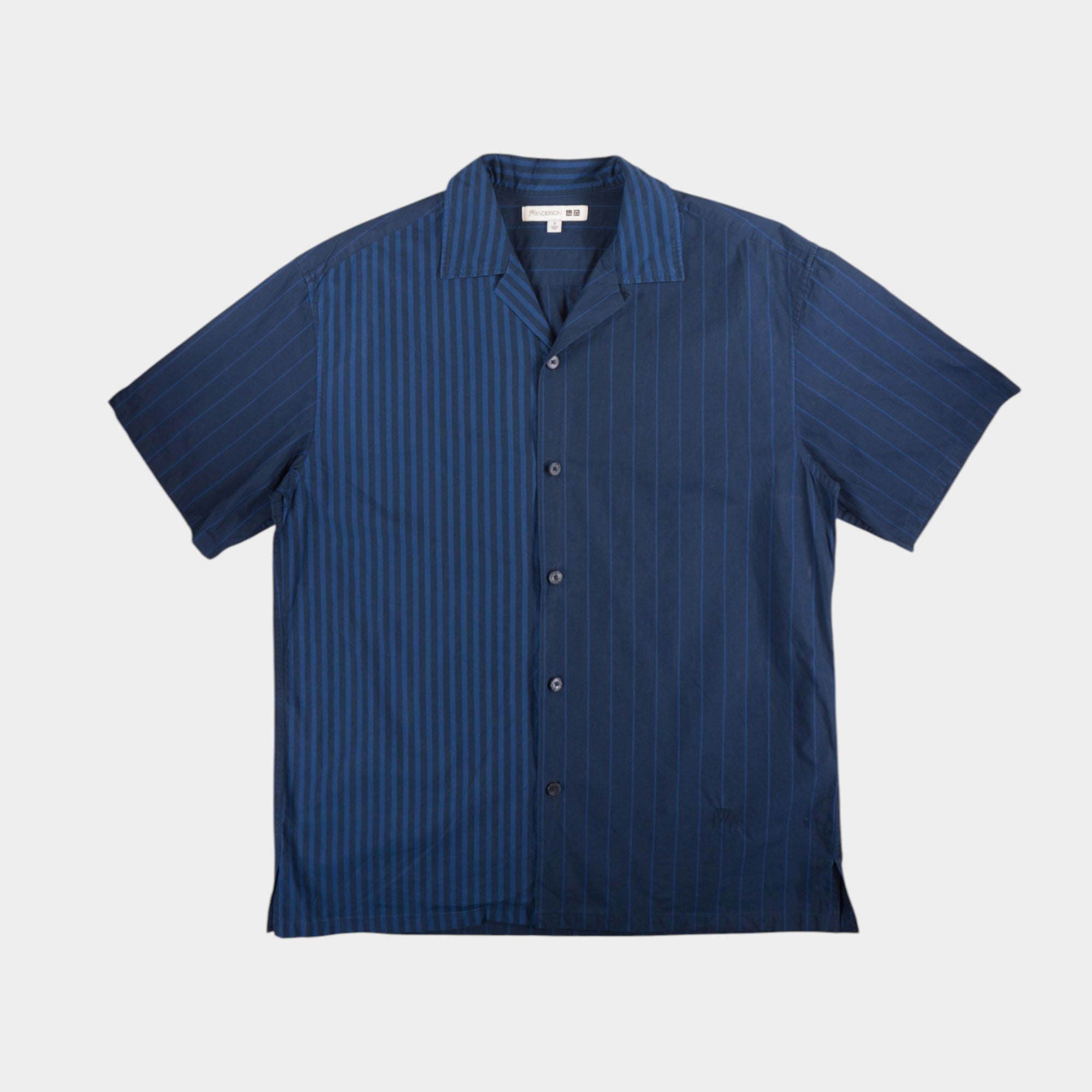 JW Anderson x Uniqlo Раирана Синя Риза с Къс Ръкав