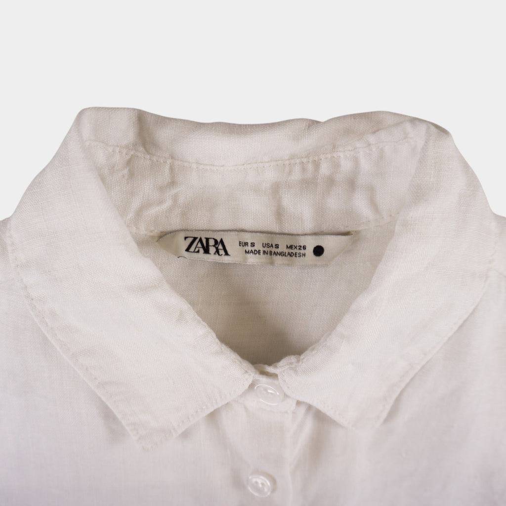 Zara Бяла Ленена Риза с Дълъг Ръкав
