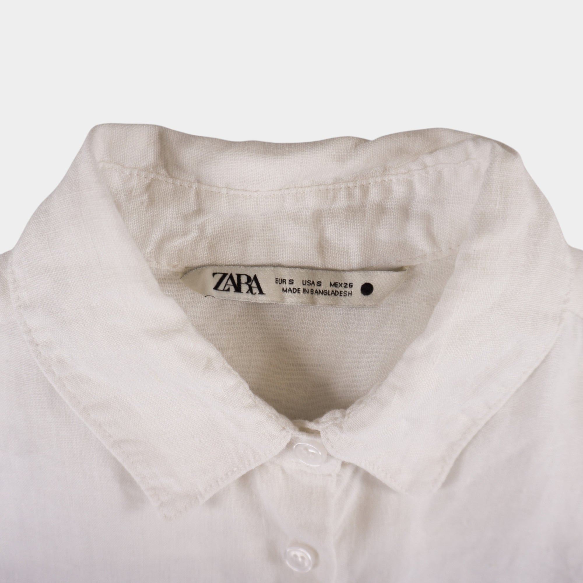 Zara Бяла Ленена Риза с Дълъг Ръкав