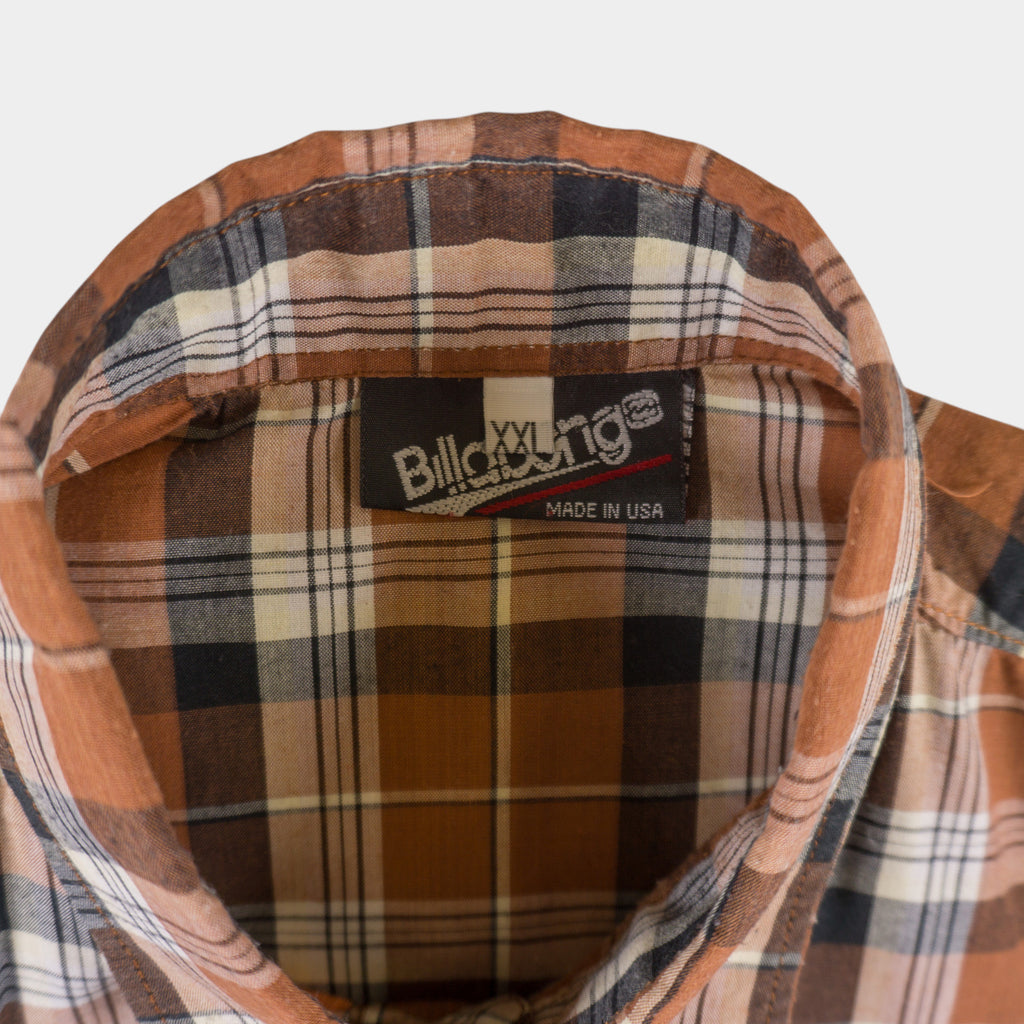 Billabong Винтидж Кафява Карирана Риза с Къс Ръкав