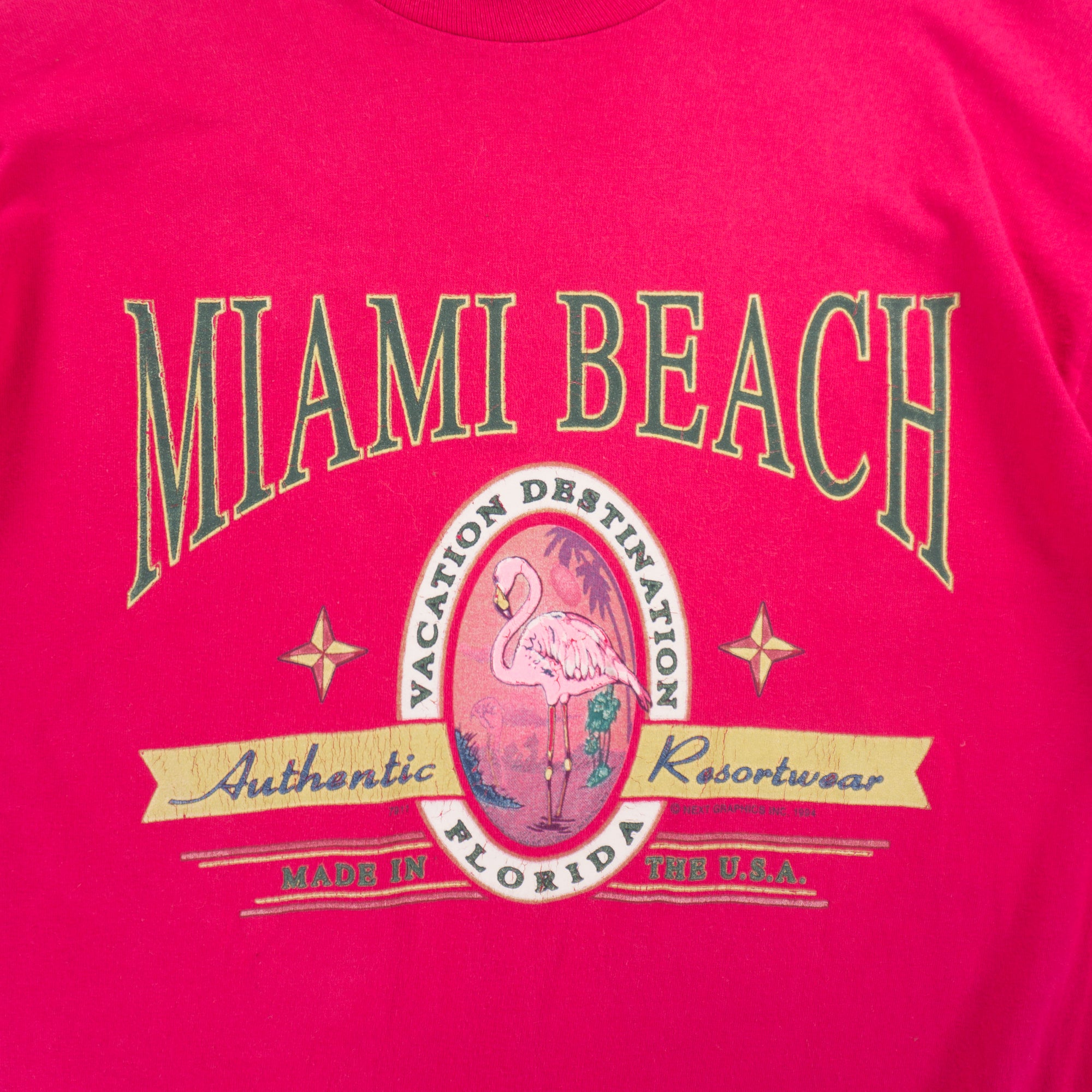 Miami Beach Винтидж Розова Тениска с Графика от 1994г