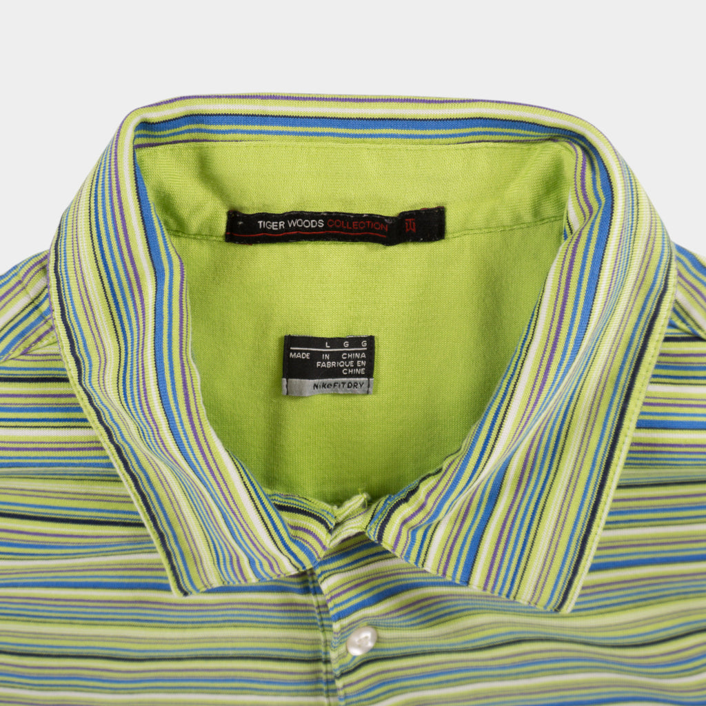 Nike Tiger Woods Collection Винтидж Зелена Раирана Тениска