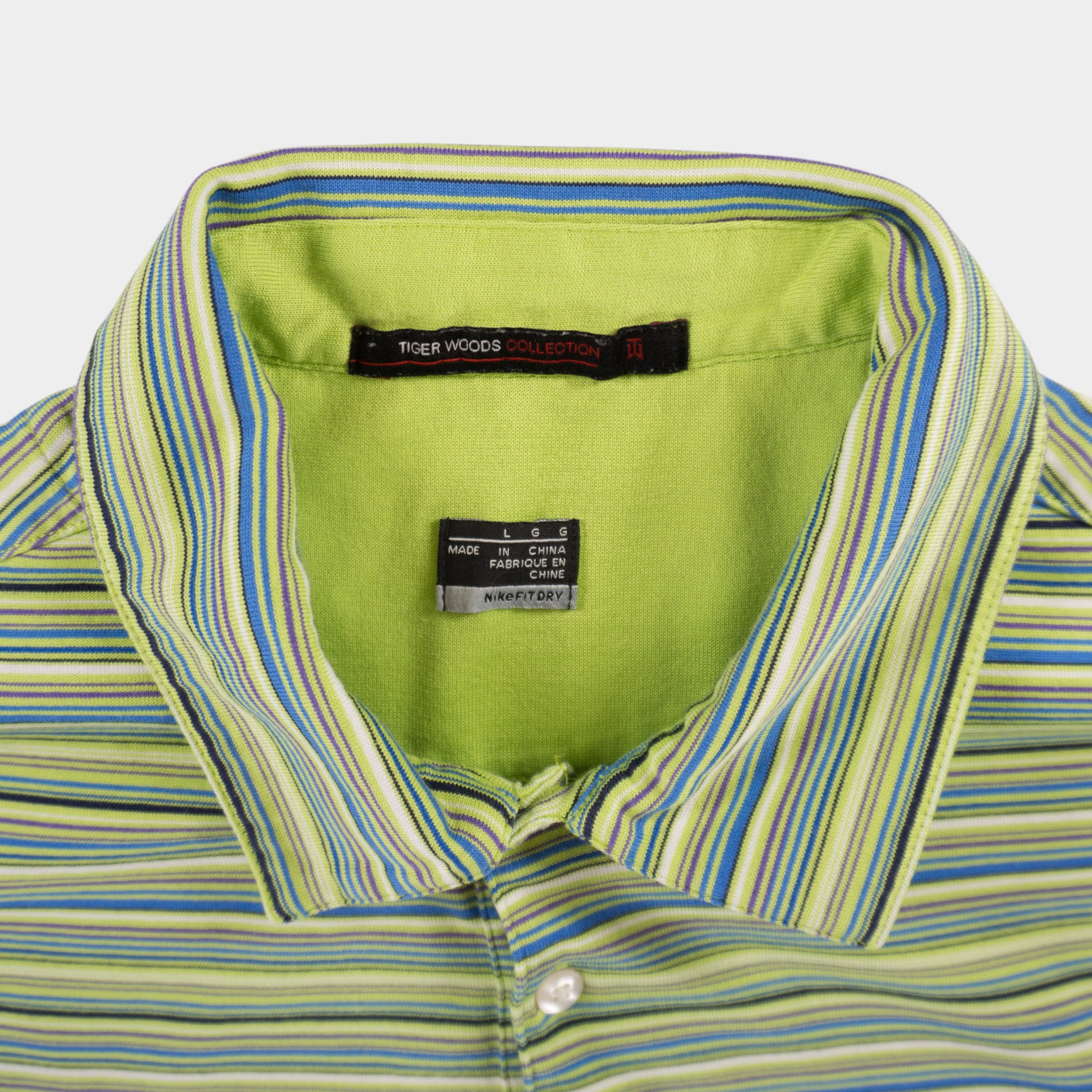 Nike Tiger Woods Collection Винтидж Зелена Раирана Тениска