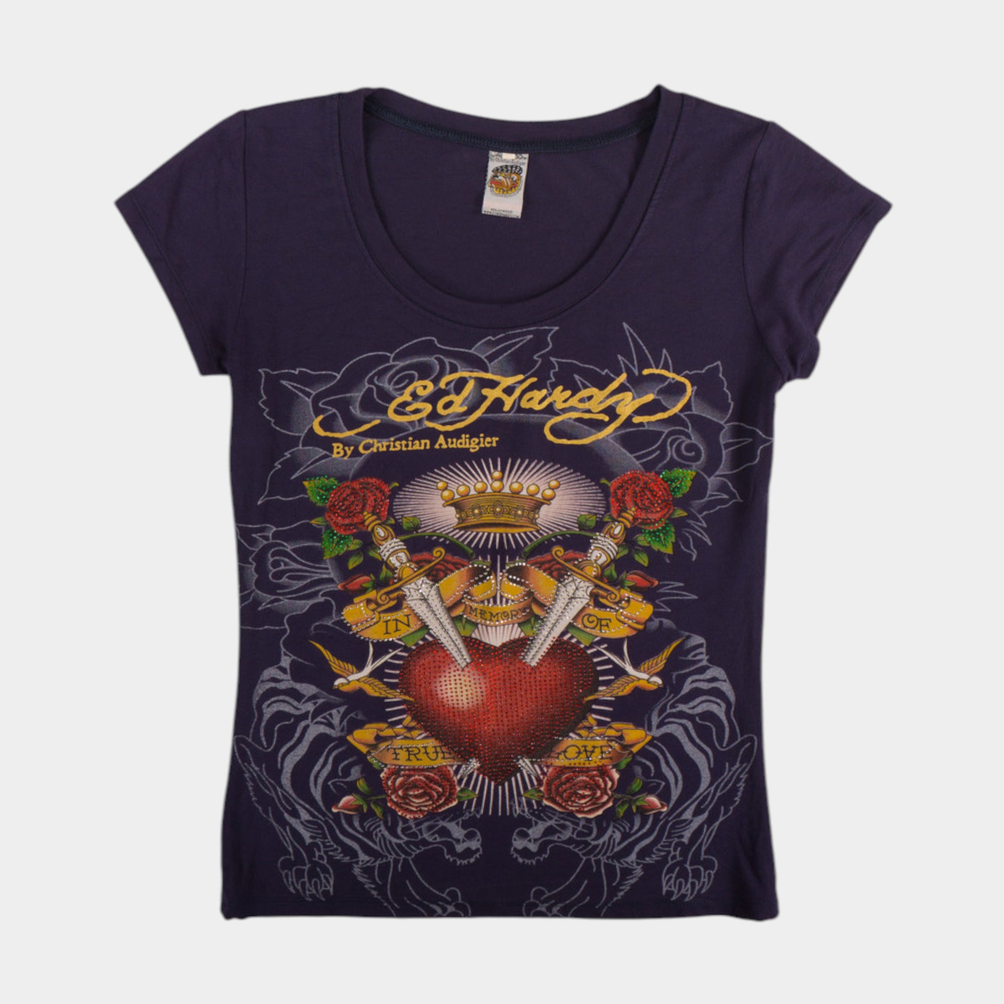 Ed Hardy Винтидж 2000те Тъмно Лилава Тениска с Графика
