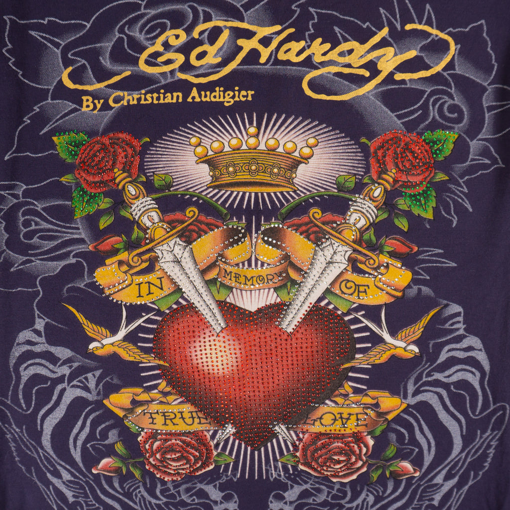 Ed Hardy Винтидж 2000те Тъмно Лилава Тениска с Графика