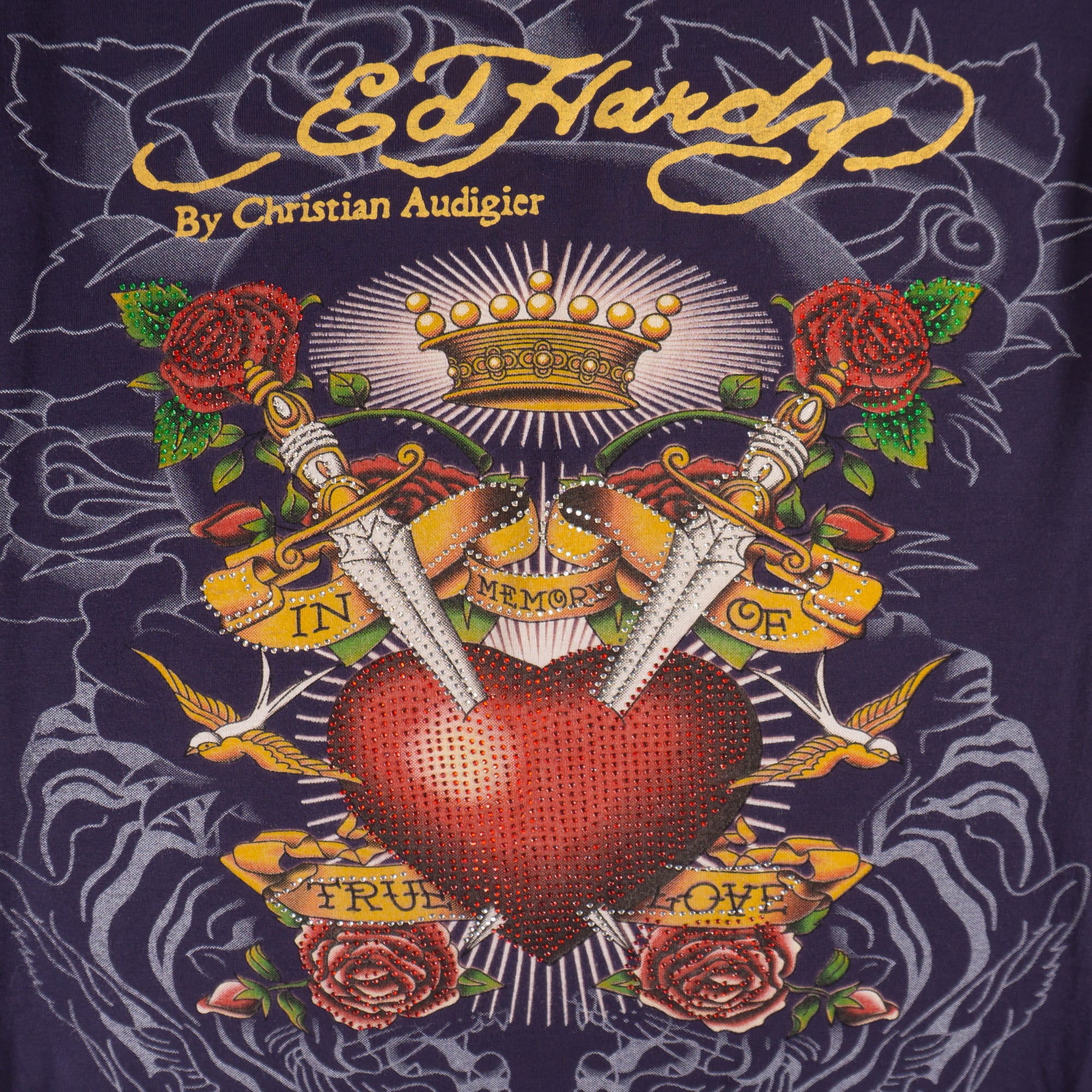 Ed Hardy Винтидж 2000те Тъмно Лилава Тениска с Графика
