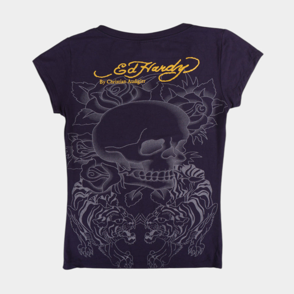 Ed Hardy Винтидж 2000те Тъмно Лилава Тениска с Графика