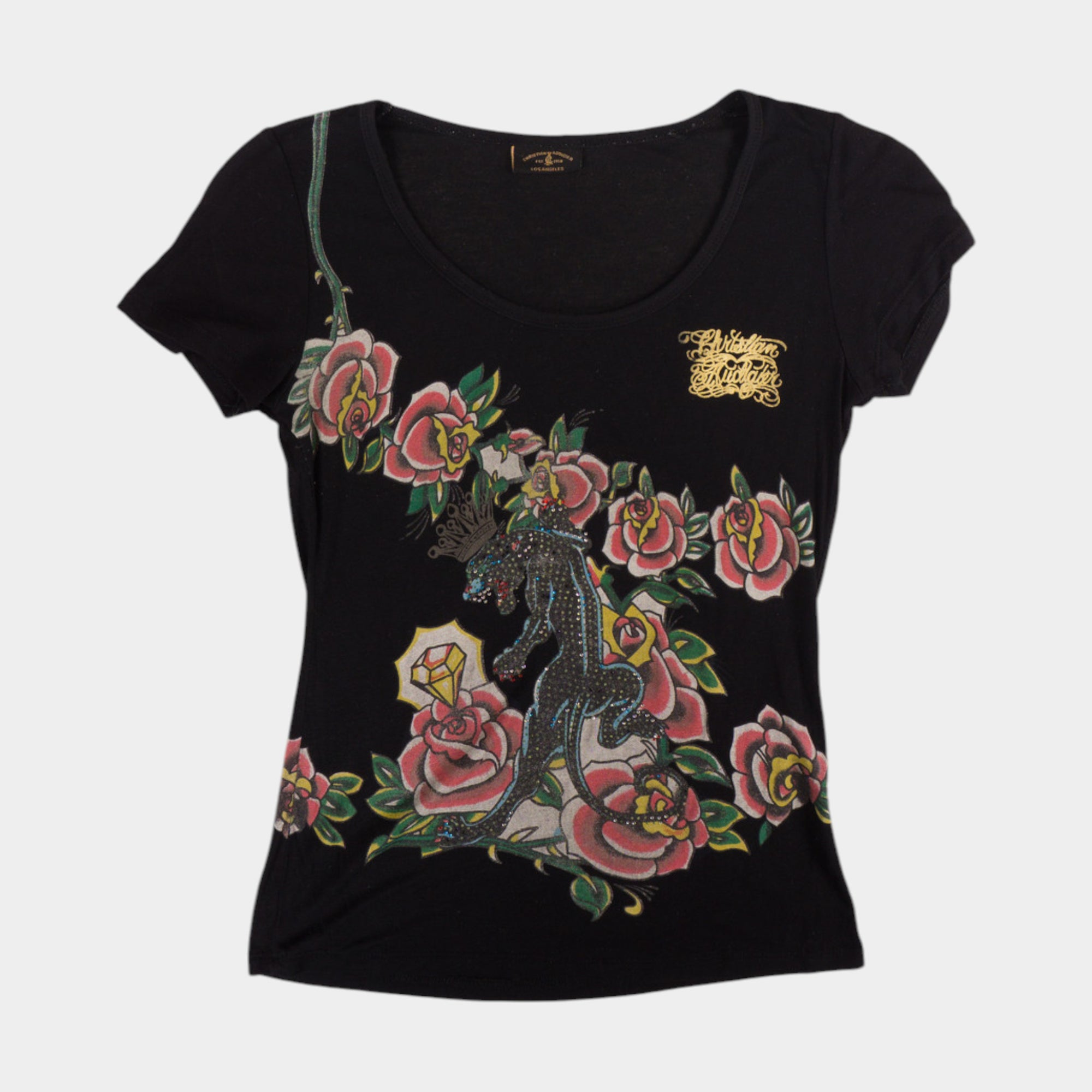 Christian Audigier Винтидж 2000те Чернa Тениска с Графика