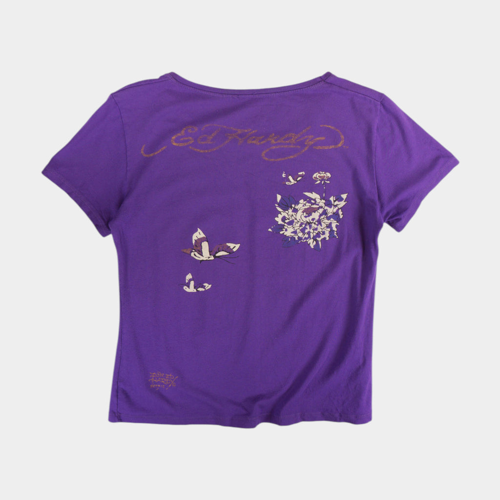 Ed Hardy Винтидж 2000те Лилава Тениска с Графика