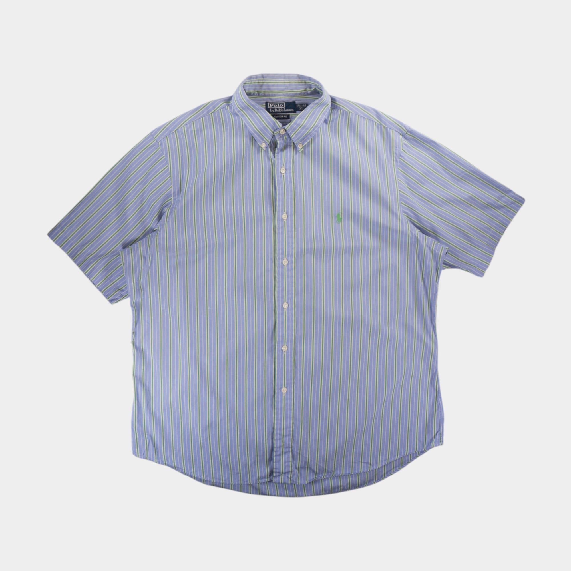 Polo Ralph Lauren Винтидж Синя Раирана Риза с Къс Ръкав