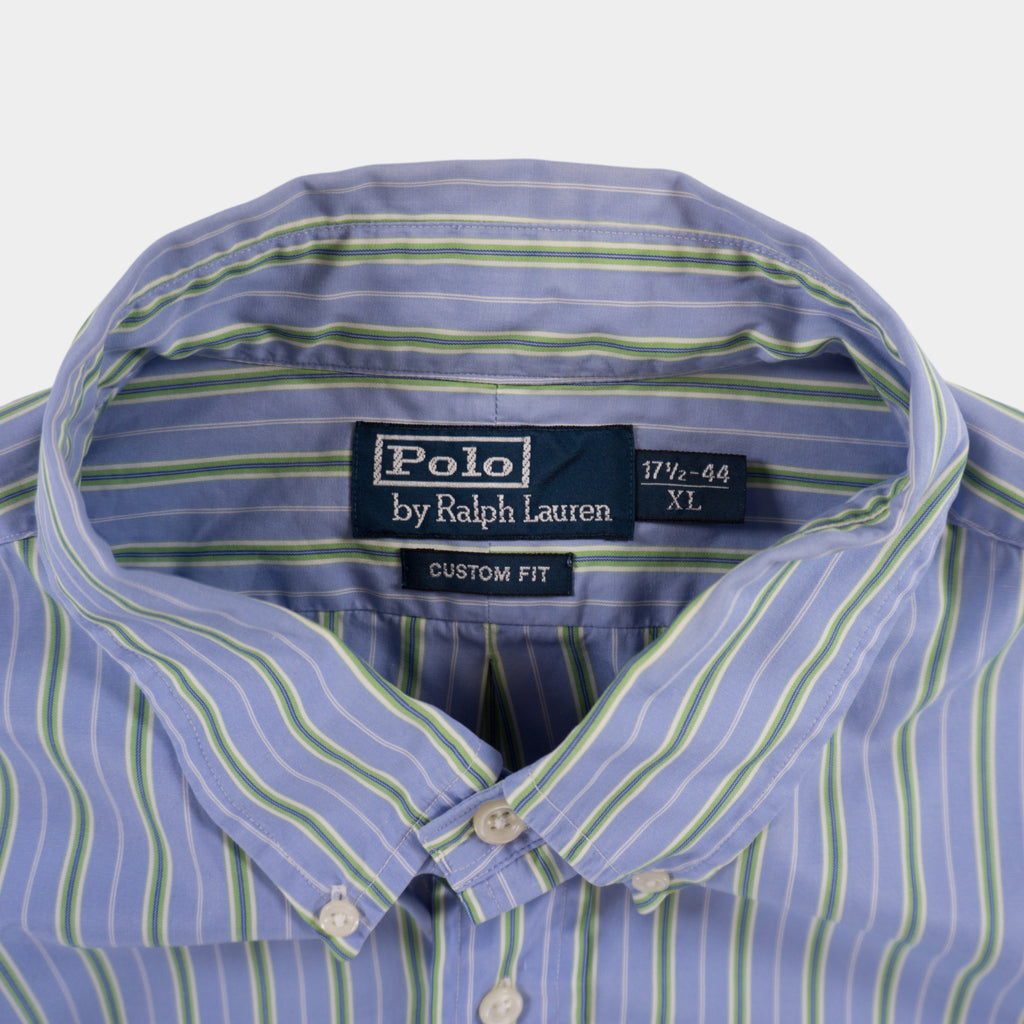 Polo Ralph Lauren Винтидж Синя Раирана Риза с Къс Ръкав