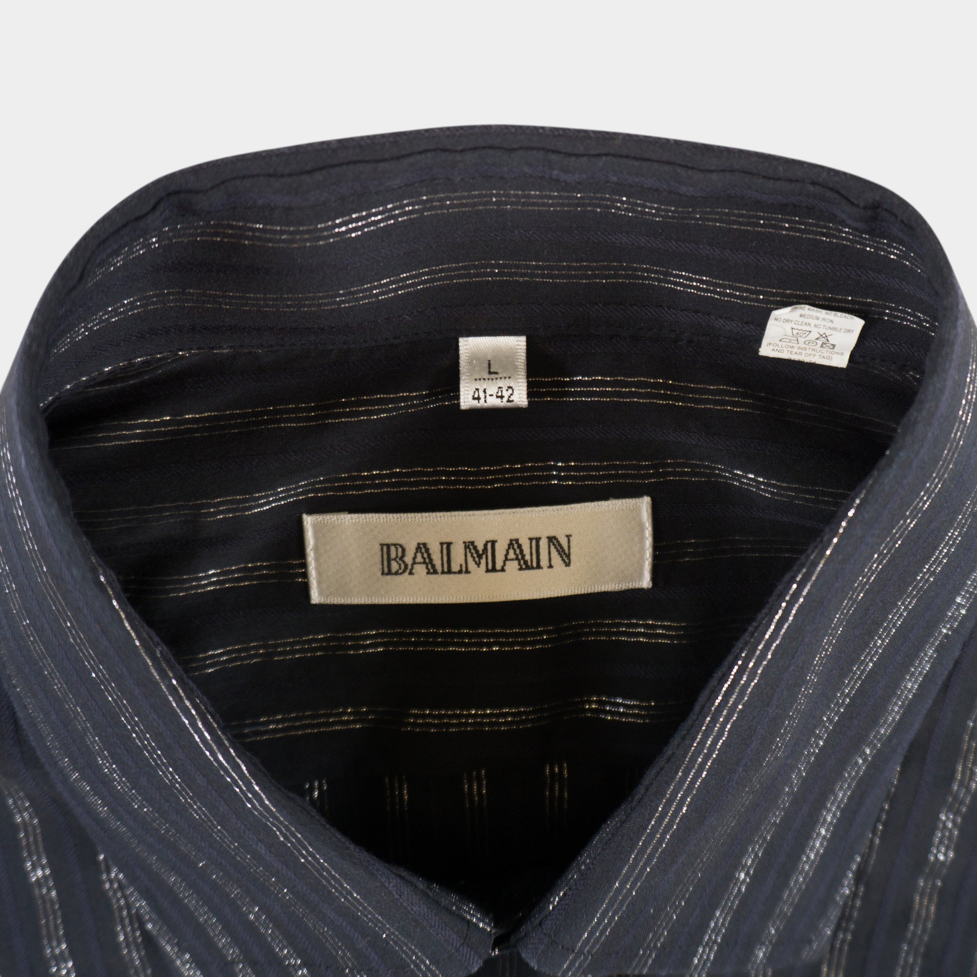 Balmain Винтидж Черна Раирана Риза с Дълъг Ръкав