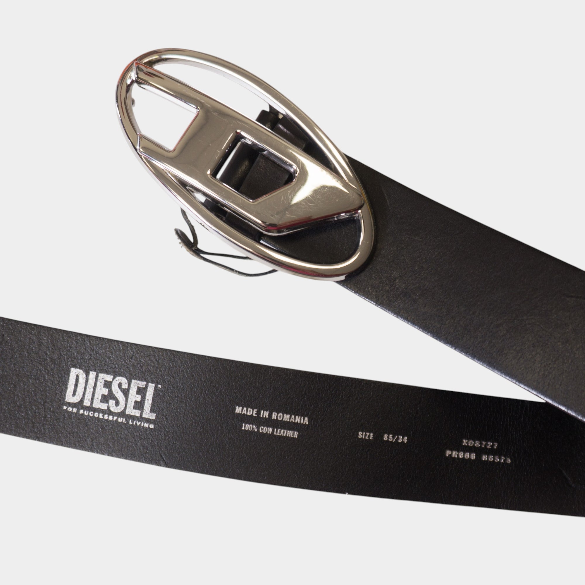 Diesel Oval D Катарама Черен Кожен Колан