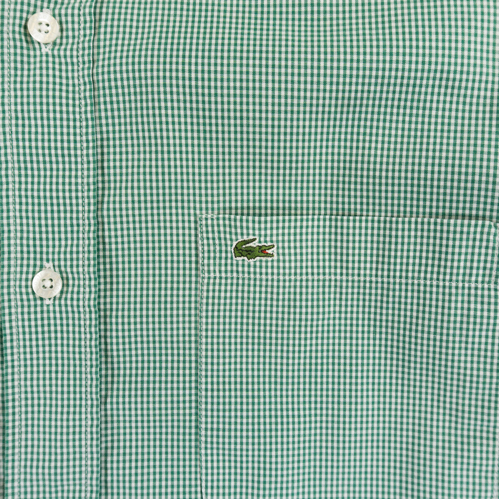 Lacoste Винтидж 2000-те Зелена Раирана Риза с Къс Ръкав