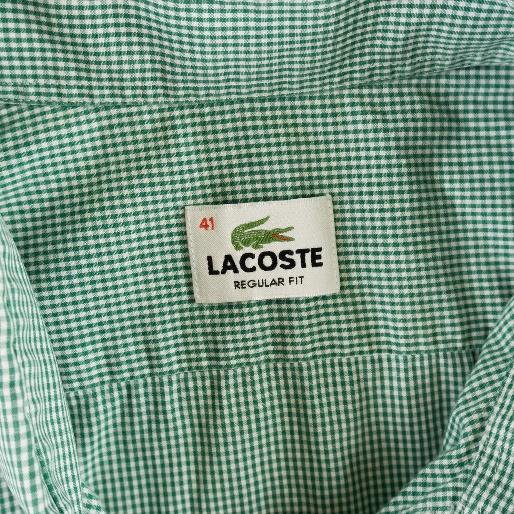 Lacoste Винтидж 2000-те Зелена Раирана Риза с Къс Ръкав