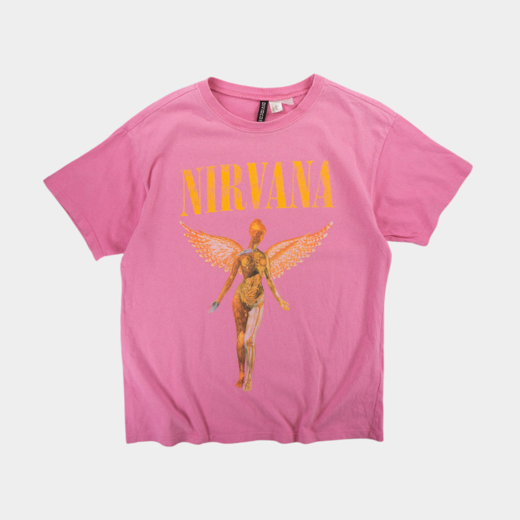 H&M X Nirvana Розова Тениска с Графика