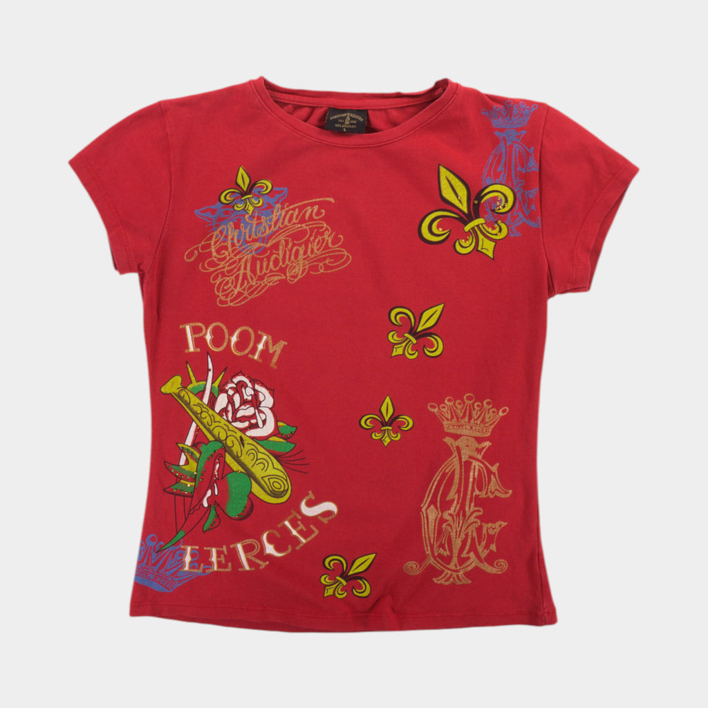 Christian Audigier Y2K Червена Тениска с Графика