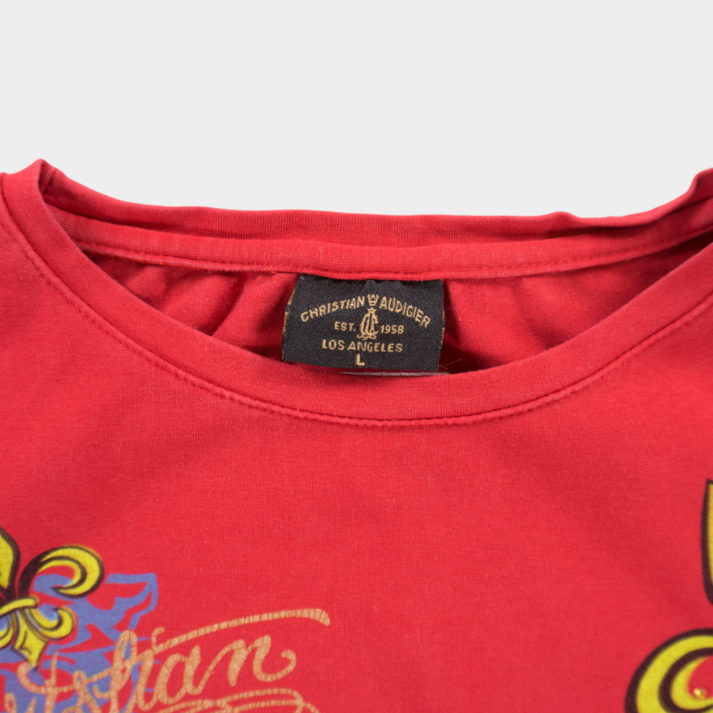 Christian Audigier Y2K Червена Тениска с Графика
