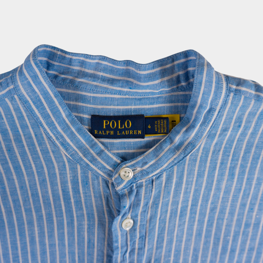 Polo Ralph Lauren Ленена Синя Раирана Риза с Къс Ръкав