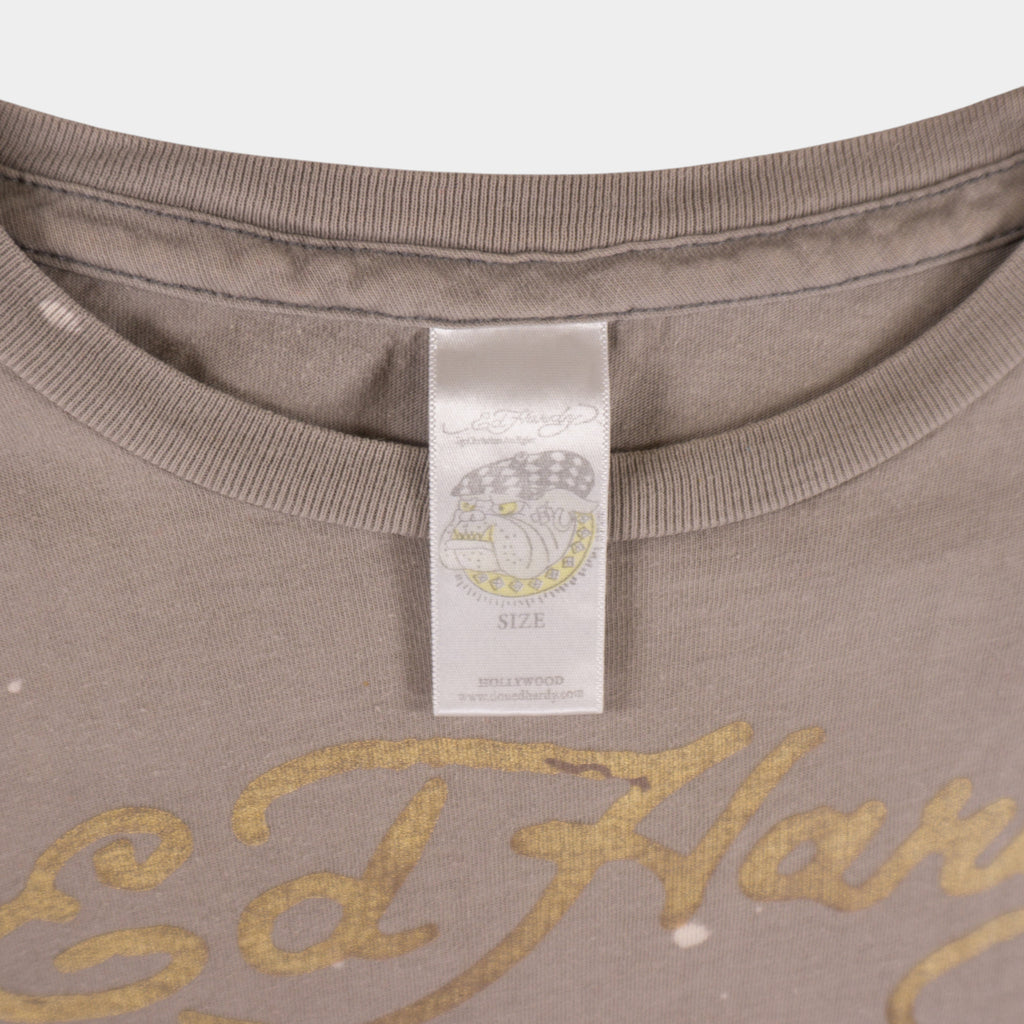 Ed Hardy Винтидж 2000-те Сива Тениска с Графика