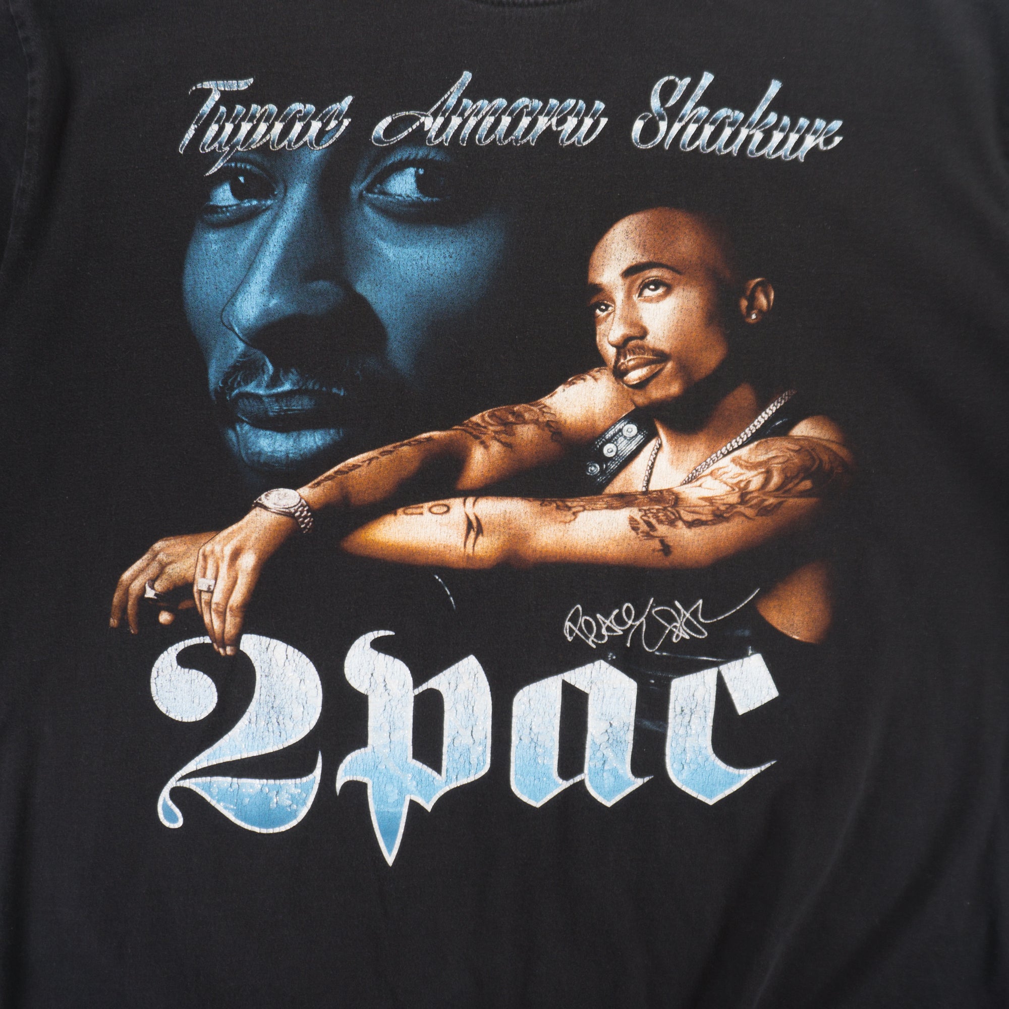 The Roxx 2Pac Винтидж Единичен Шев Черна Тениска с Графика