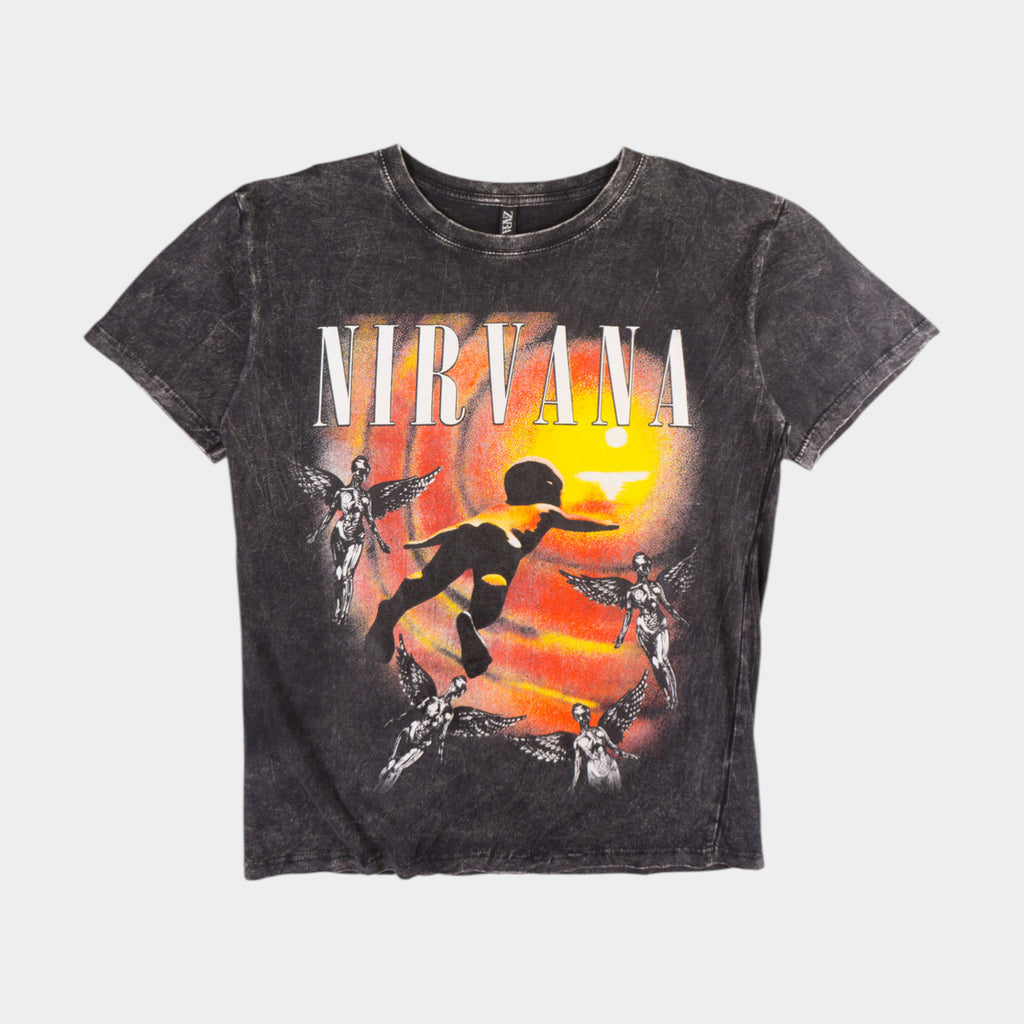 Zara x Nirvana Сива Тениска с Графика