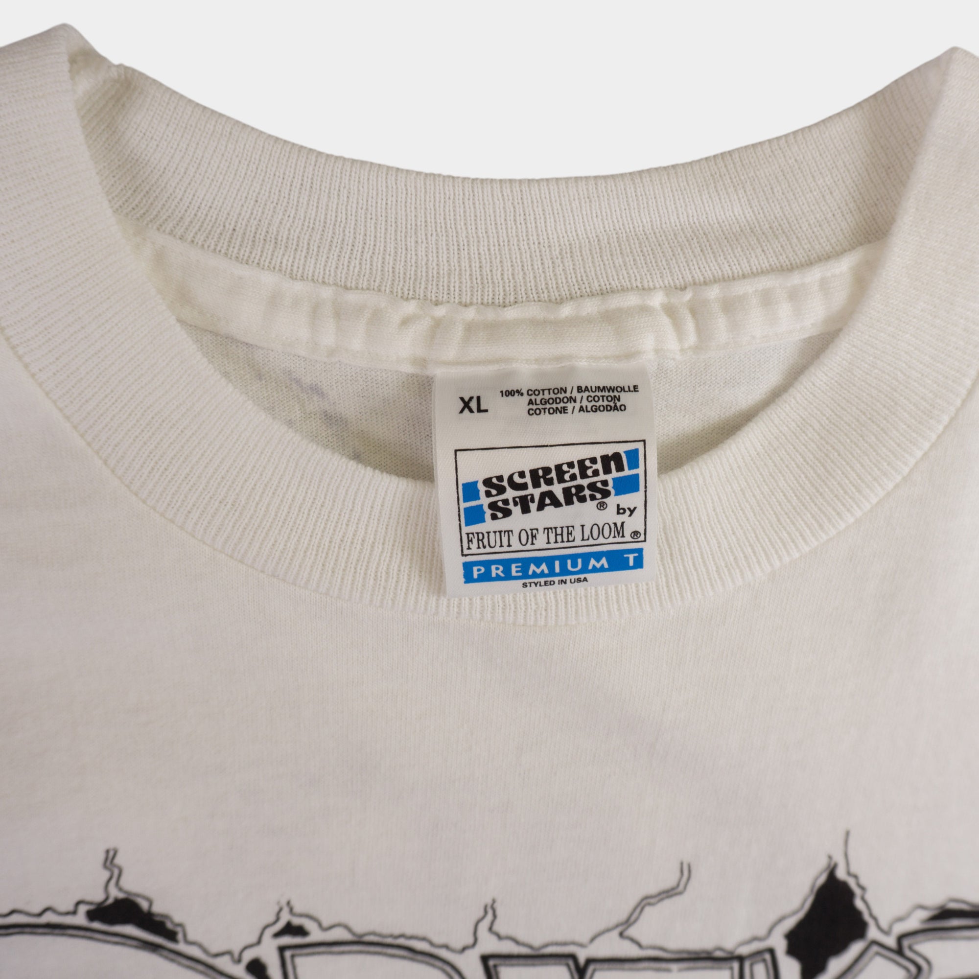 Fruit of The Loom Винтидж 90-те Единичен Шев Бяла Тениска с Графика