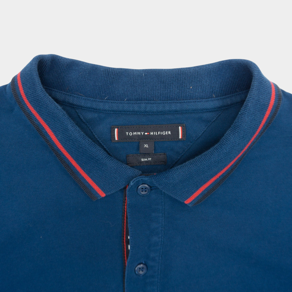 Tommy Hilfiger Синя Тениска с Яка и Бродирано Малко Лого
