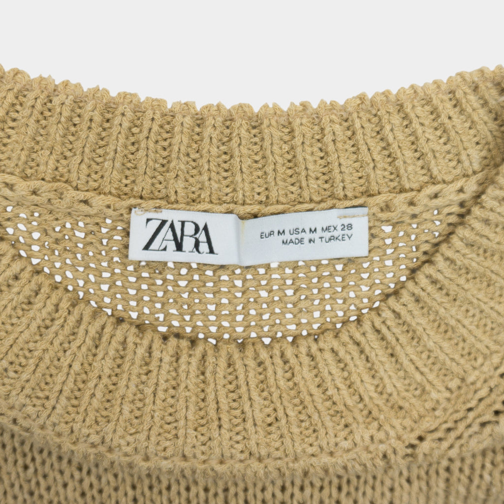 Zara Бежов Плетен Пуловер