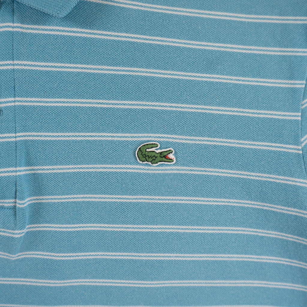 Lacoste Винтидж 2000-те Синя Раирана Тениска с Яка