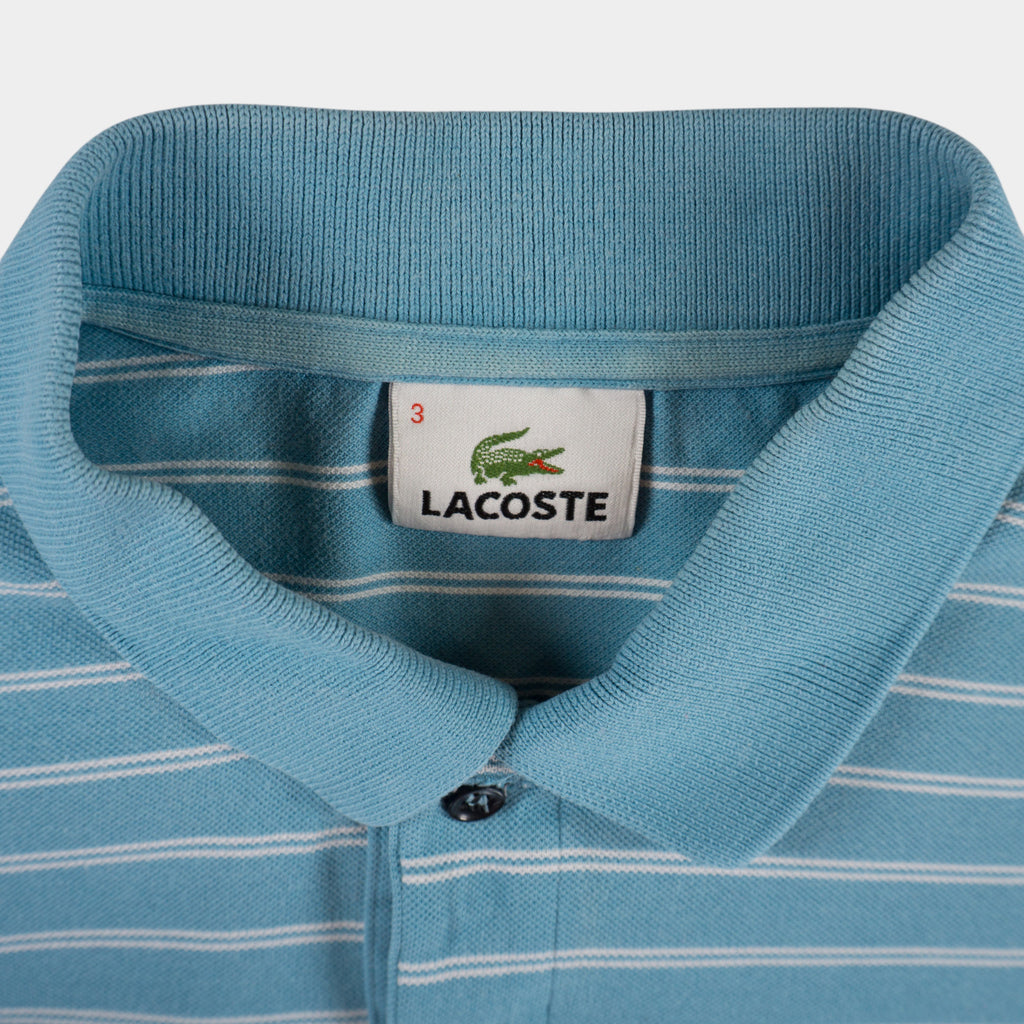 Lacoste Винтидж 2000-те Синя Раирана Тениска с Яка