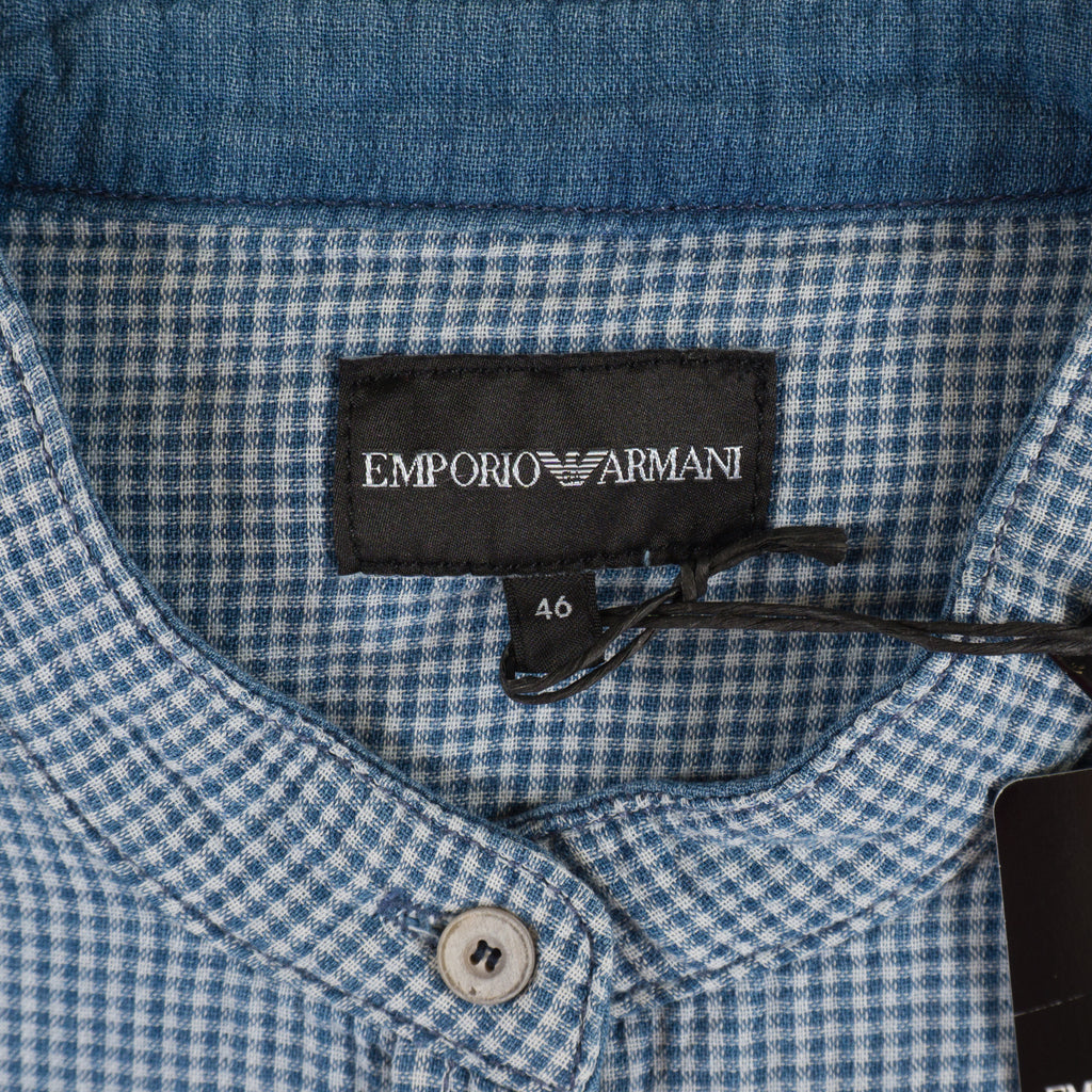 Emporio Armani Синя Карирана Риза с Дълъг Ръкав