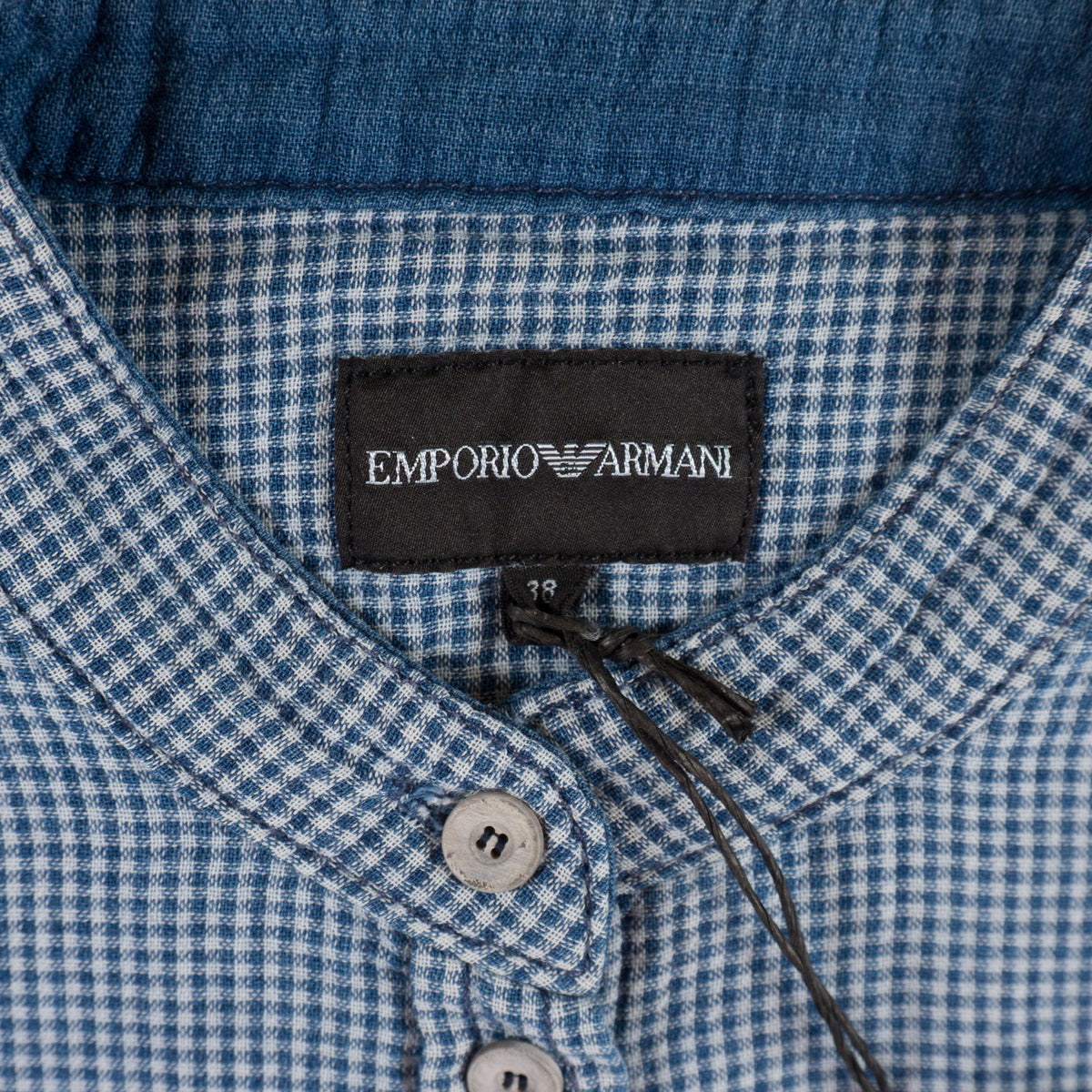 Emporio Armani Синя Карирана Риза с Дълъг Ръкав