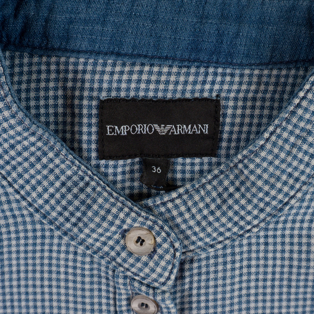 Emporio Armani Синя Карирана Риза с Дълъг Ръкав