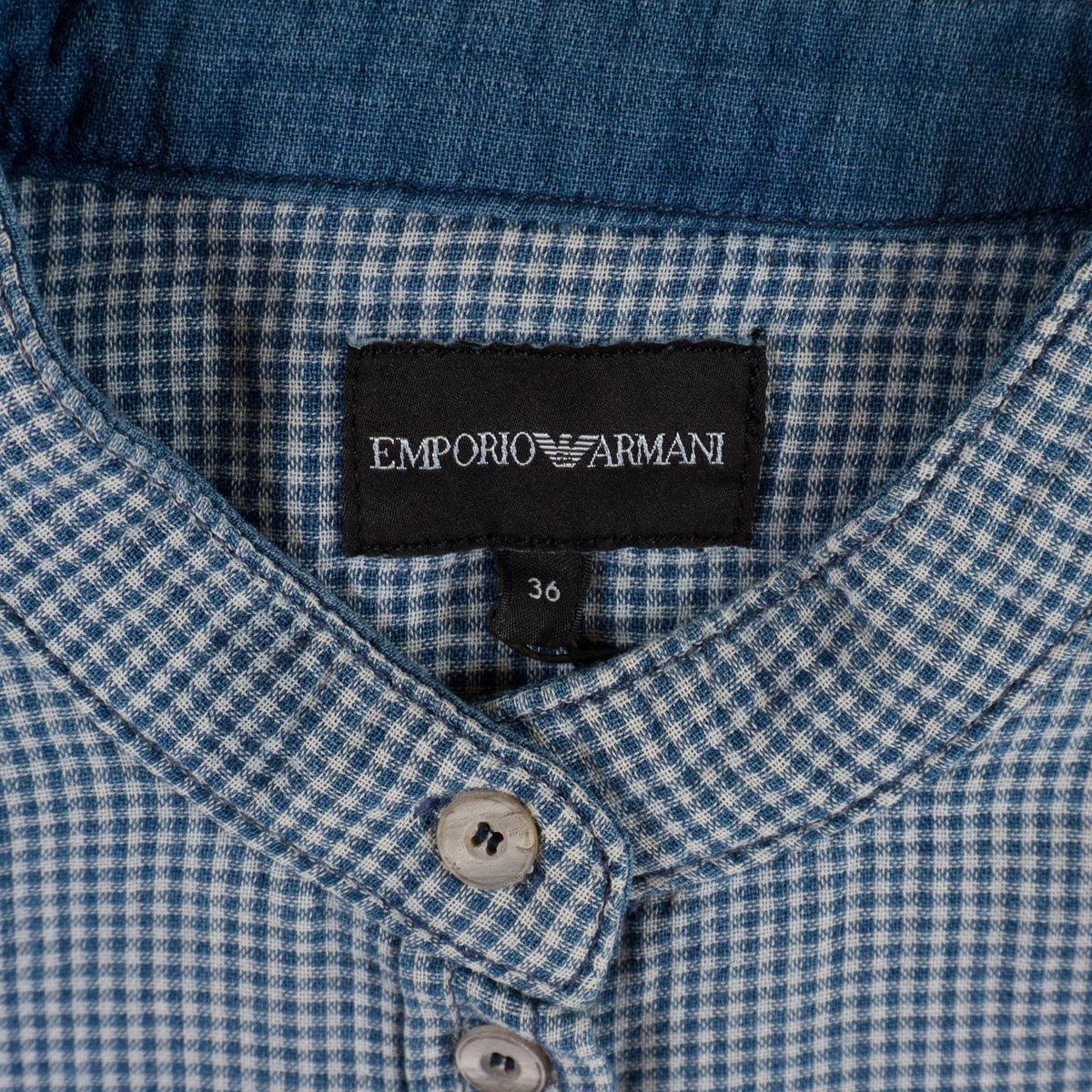Emporio Armani Синя Карирана Риза с Дълъг Ръкав