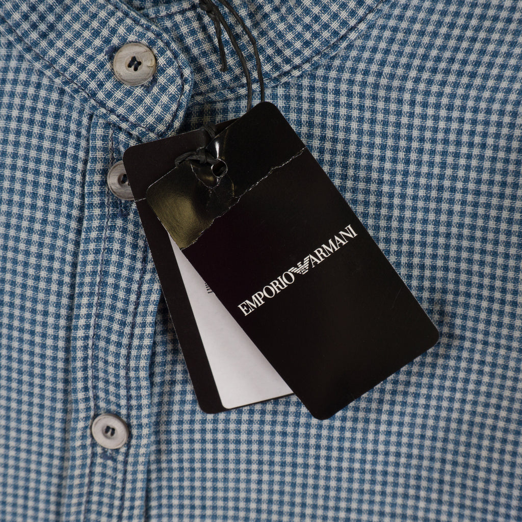 Emporio Armani Синя Карирана Риза с Дълъг Ръкав