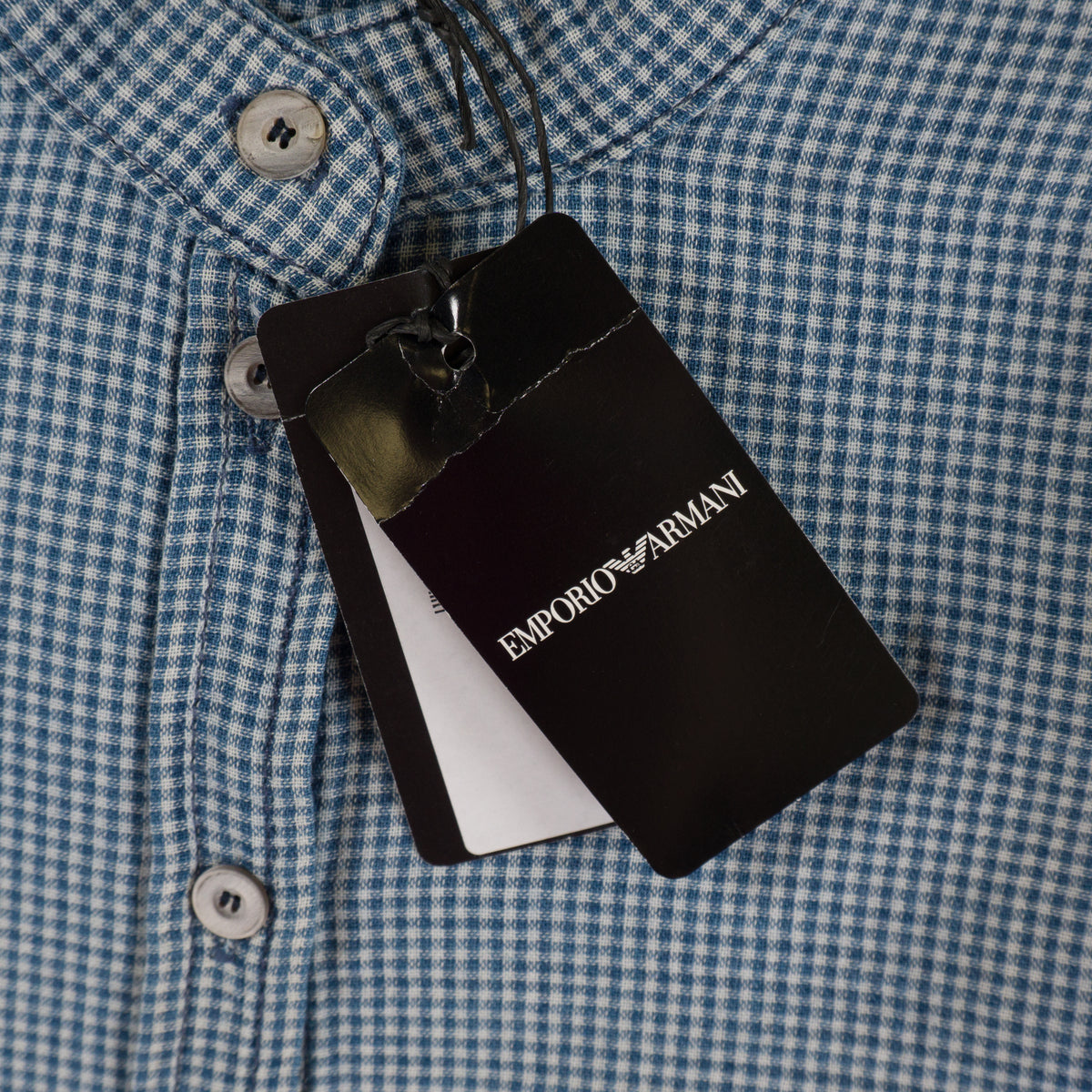 Emporio Armani Синя Карирана Риза с Дълъг Ръкав