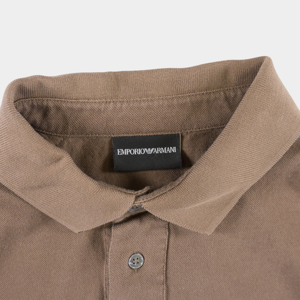 Emporio Armani Кафява Тениска с Яка и Бродирано Лого