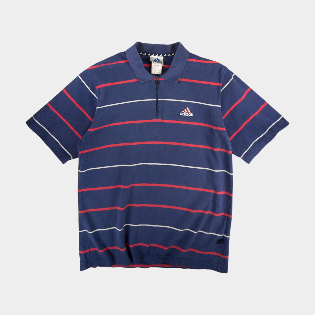 Adidas Винтидж 90-те Раирана Синя Тениска с Яка