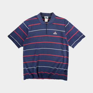 Adidas Винтидж 90-те Раирана Синя Тениска с Яка