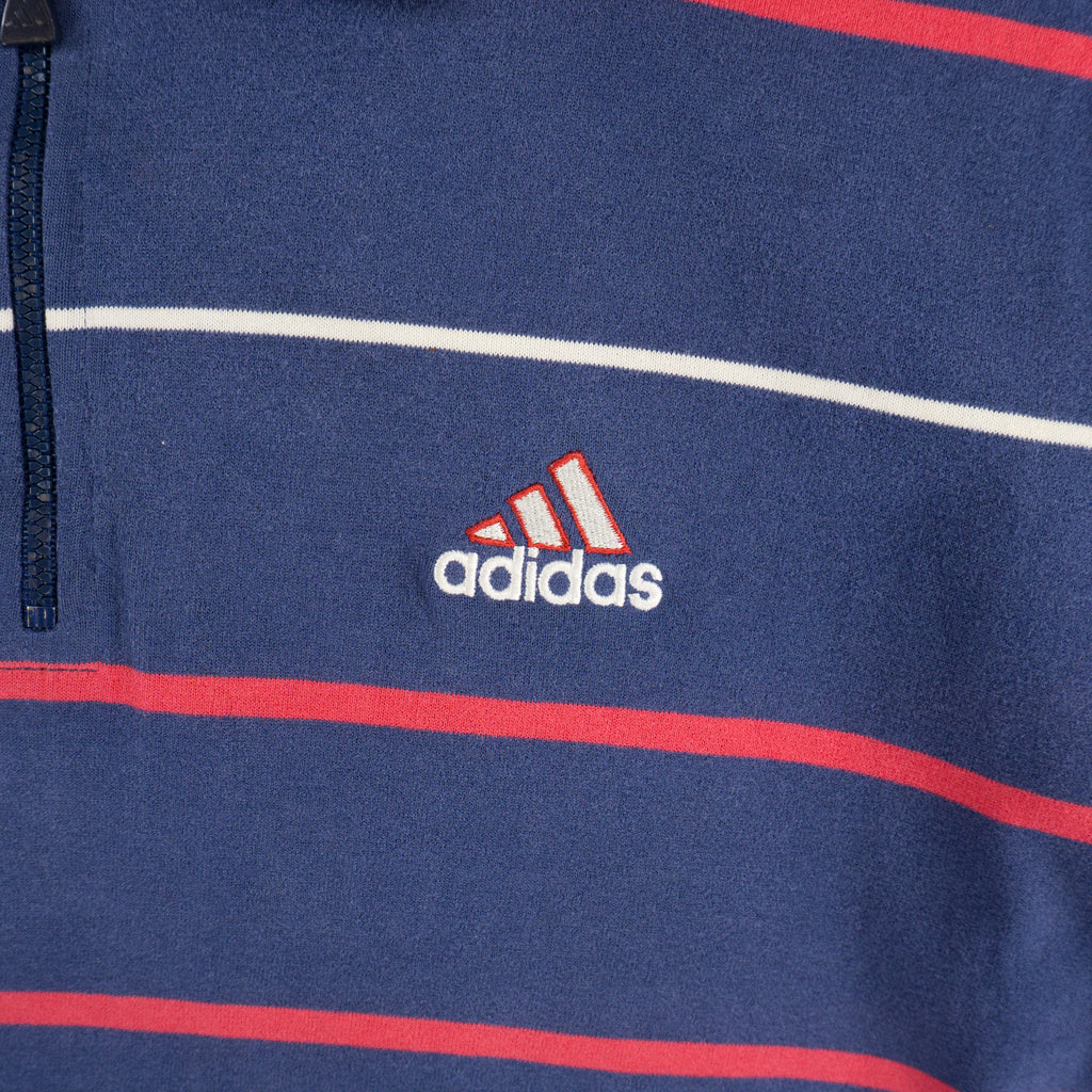 Adidas Винтидж 90-те Раирана Синя Тениска с Яка
