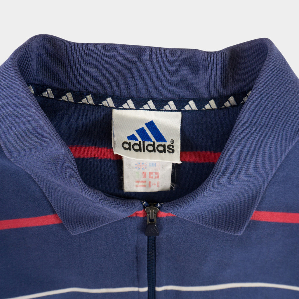 Adidas Винтидж 90-те Раирана Синя Тениска с Яка