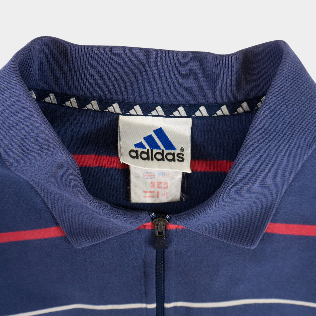 Adidas Винтидж 90-те Раирана Синя Тениска с Яка