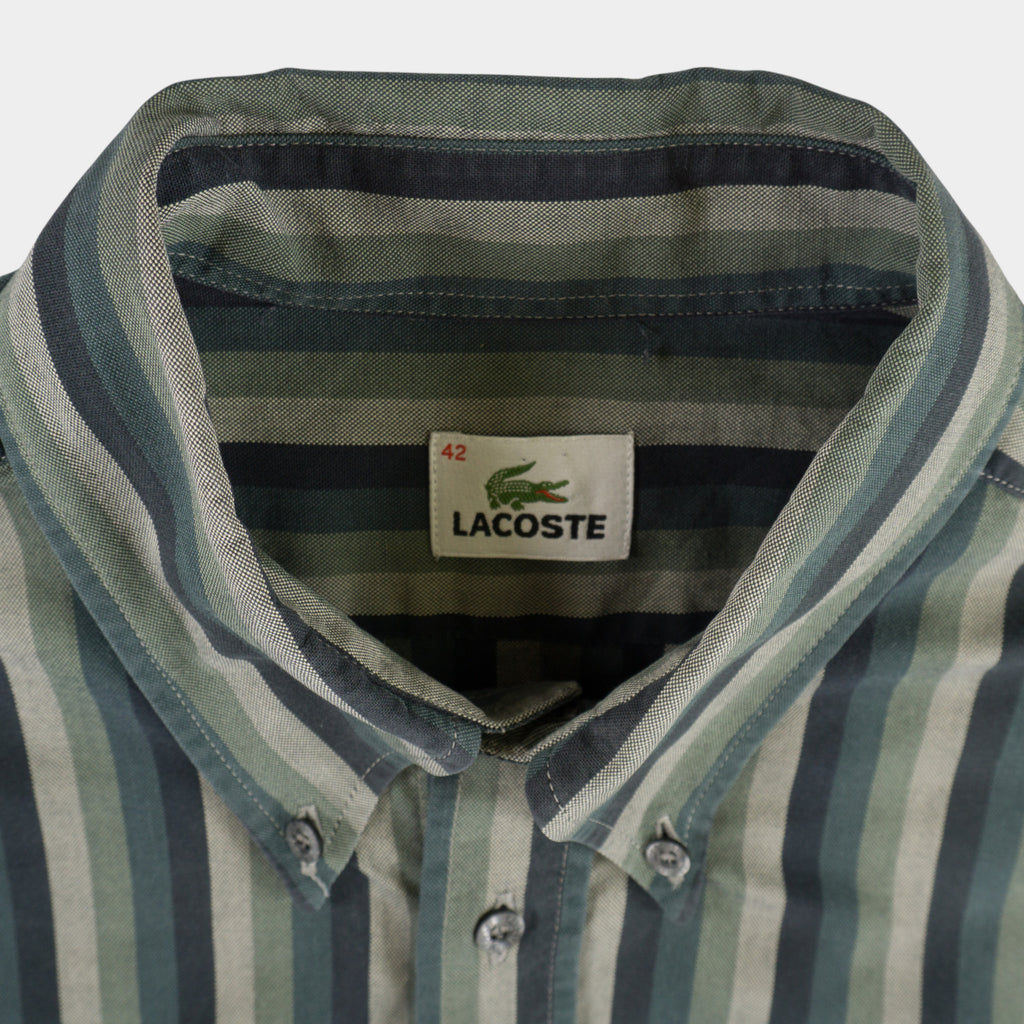 Lacoste Винтидж 2000-те Зелена Раирана Риза с Дълъг Ръкав