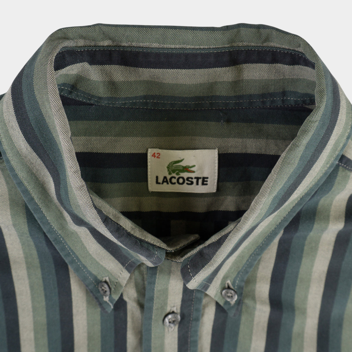 Lacoste Винтидж 2000-те Зелена Раирана Риза с Дълъг Ръкав