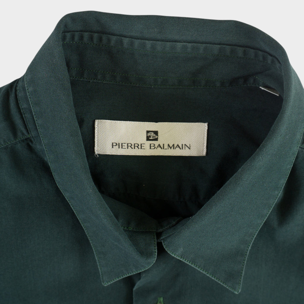 Pierre Balmain Винтидж 90-те Зелена Риза с Дълъг Ръкав