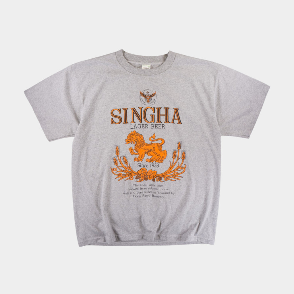 Singha Lager Beer Винтидж Сива Тениска с Графика